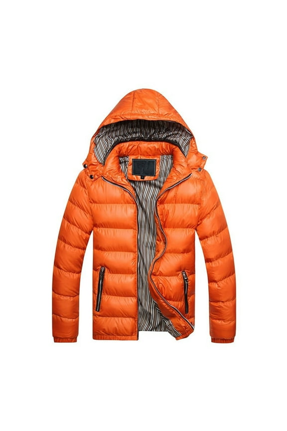 Warm Winter Jacket Hooded Warm Winter Overcoat Parka Jacket Thick Outerwear Orange,XL