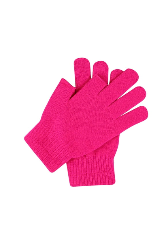 Winter Gloves Men's Women's Writing Gloves Stretch Knitted Show Finger Solid Color Cycling Gloves Hot Pink
