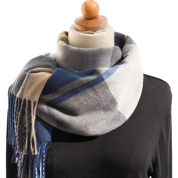 Ketyyh-chn99 Winter Neck Scarf Women's Autumn Plaid Shawl Thickening Warm Fringe Scarf Gray Blue