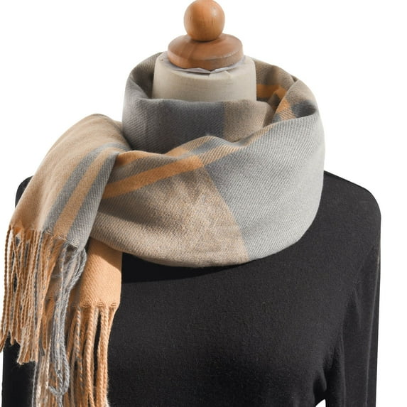 Ketyyh-chn99 Winter Neck Scarf Women's Autumn Plaid Shawl Thickening Warm Fringe Scarf Grayish Yellow