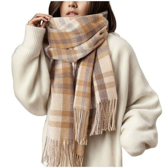 Ketyyh-chn99 Winter Neck Scarf Womens Long Plaid Blanket Winter Fall Warm Scarf Scarves Wrap Shawl Khaki