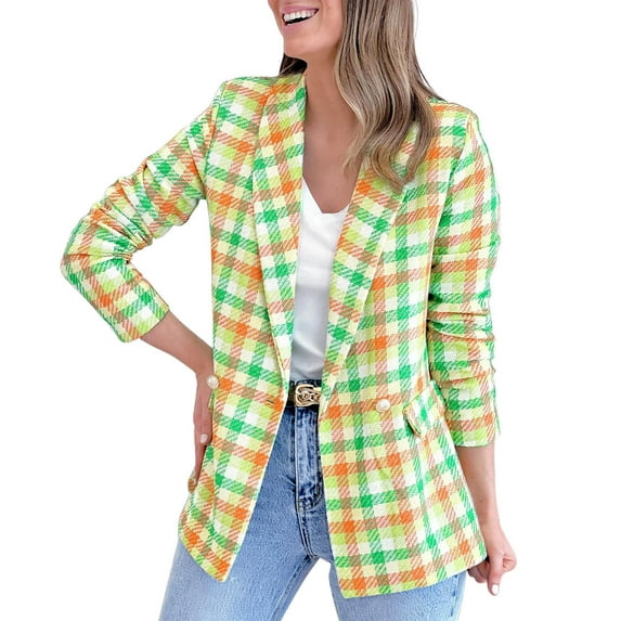 Ketyyh-chn99 Women Blazer Floral Print Blazer Jacket Lapel Open Front Blazer Green,L