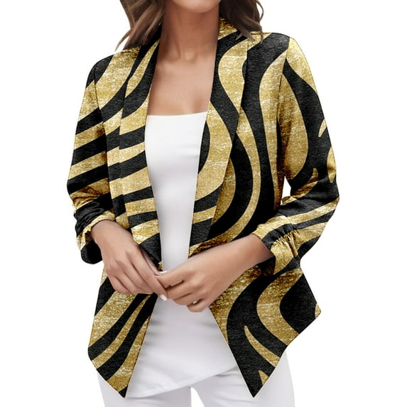 Ketyyh-chn99 Women Blazers Long Sleeve Open Front Coat for Women Gold,L