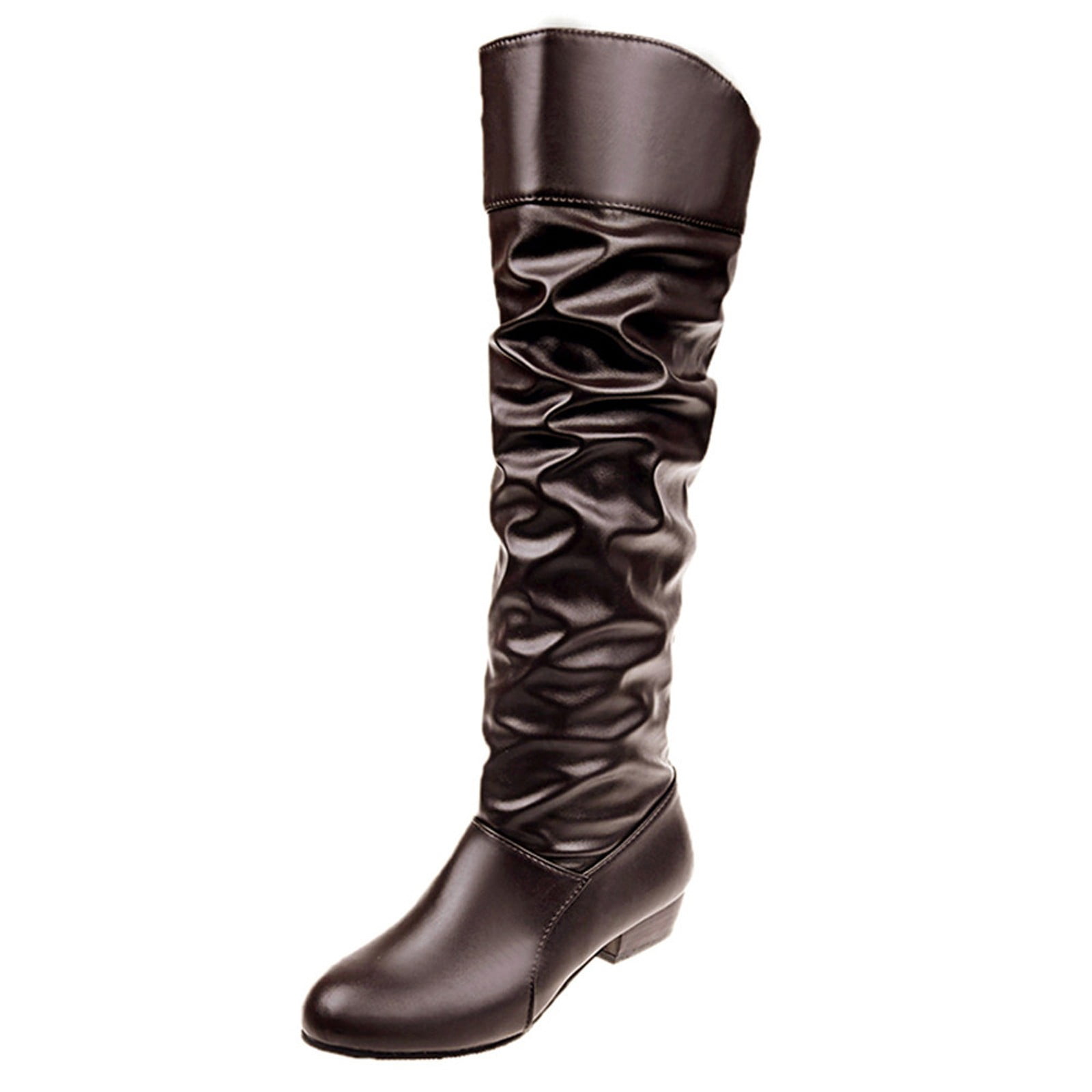 Women's Knee High Boots With Faux Fur Lining - Low Heel, Side Zipper, Wide Calf Option
