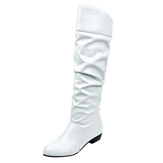 Ketyyh-chn99 Women Boots 2023 Wide Calf Low Heel Side Zip Knee High Boots White,37