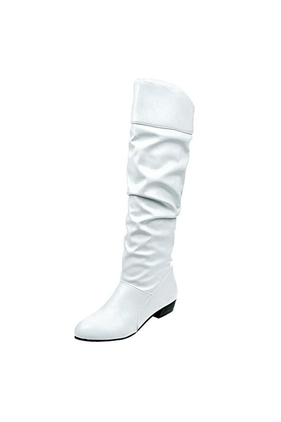 Women Boots 2024 Wide Calf Low Heel Side Zip Knee High Boots White,43