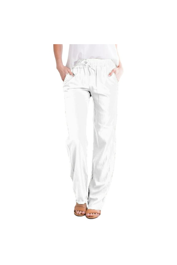 Women Casual Jogging Pants Lady Loose High Waist Workout Pants White,L