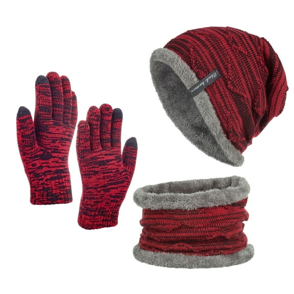 Ketyyh-chn99 Women Hat Gloves and Scarf Sets Men Winter Solid Color Warm Ear Protection Cold Knitted Hat Glove Scarf 3PCS Set,A
