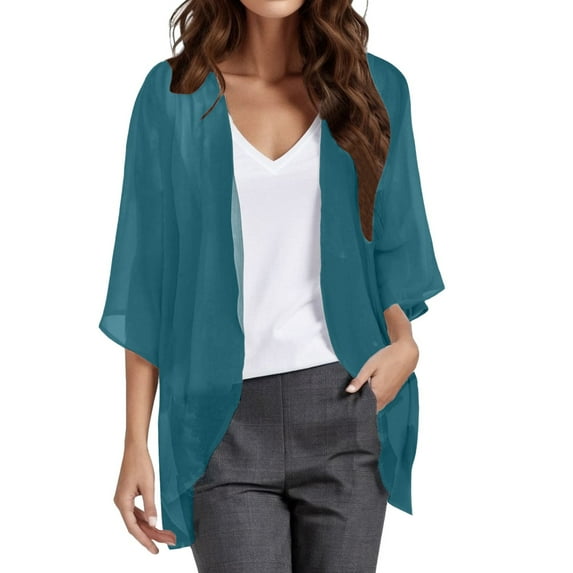 Ketyyh-chn99 Women Long Cardigan Casual Short Sleeve Draped Open Cardigan Navy,L