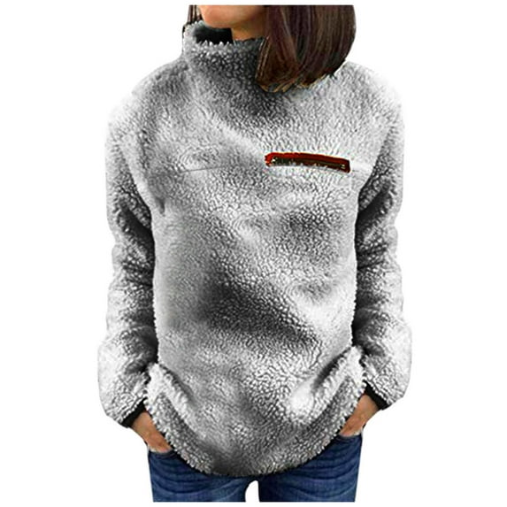 Ketyyh-chn99 Women Long Sleeve Sweatshir Half Zip Oversized Sweatshirts Long Sleeve Solid Color Hoodie Sweater Grey,M