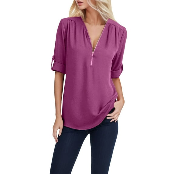 Ketyyh-chn99 Women's Chiffon Shirt Long Sleeve Shirts Top Ladies Business Casual Blouses Purple,3XL