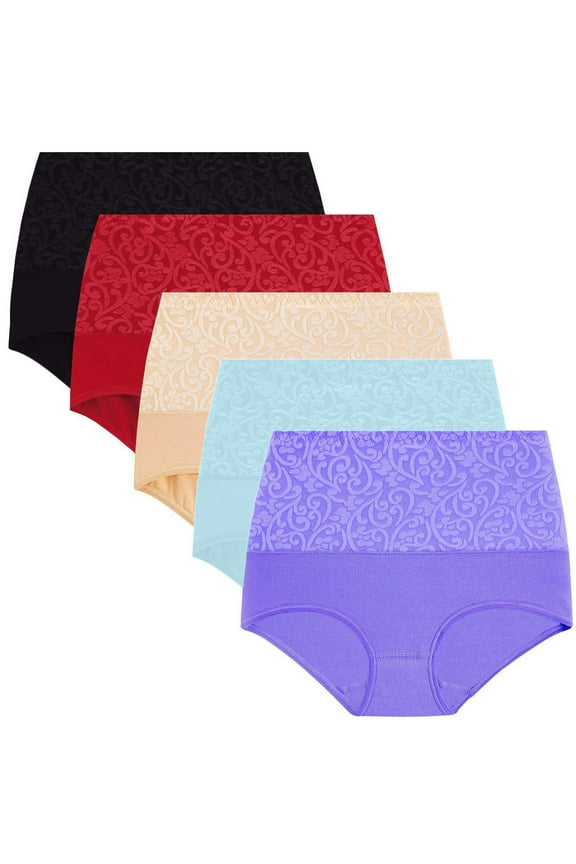 Women's Panties Seamless Brief 5pcs Panties Breathable Cotton Mesh Bikini Underwear Beige,2XL