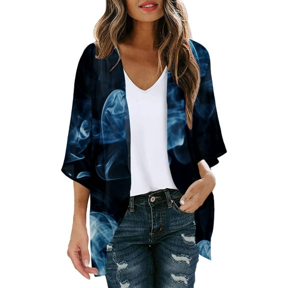 Ketyyh-chn99 Women's Plus Size Plus Size Casual Comfy Open Front Kimono Cardigans Blue,S