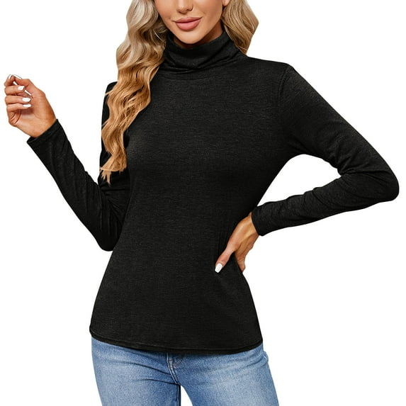 Ketyyh-chn99 Women's Turtleneck Sweater 2023 Long Sleeve Turtleneck Knit Sweater Warm Pullover Sweater Black,M