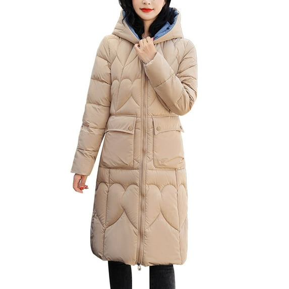 Ketyyh-chn99 Women's Winter Coats Long Maxi Womens Parka Hood Jacket Khaki,L