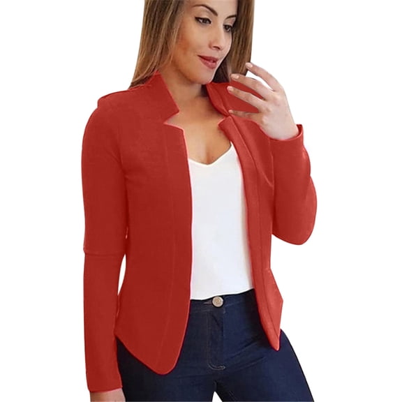 Ketyyh-chn99 Womens Blazers Lightweight Casual Work Wear Long Sleeves Open Front Blazer Jacket Red,S