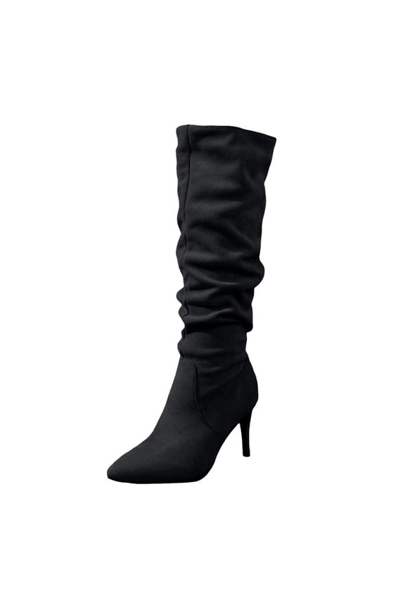 Womens Knee High Boots With Heel Fashion Fall Shoes Women's Tall Boots Fashion Square Toe Chunky Heel Knee High Boots with Side Zip Black,9