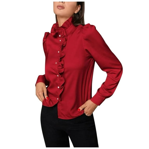 Ketyyh-chn99 Womens Button Down Shirts 2023 Oversized Shirts Blouses Tops with Pockets Red,M