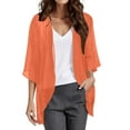 thumbnail image 1 of Ketyyh-chn99 Womens Cardigans Lightweight Ruffle Short Sleeve Open Front Loose Sheer Jackets Tops Orange,2XL, 1 of 4