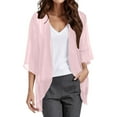 thumbnail image 1 of Ketyyh-chn99 Womens Cardigans Lightweight Ruffle Short Sleeve Open Front Loose Sheer Jackets Tops Pink,L, 1 of 4
