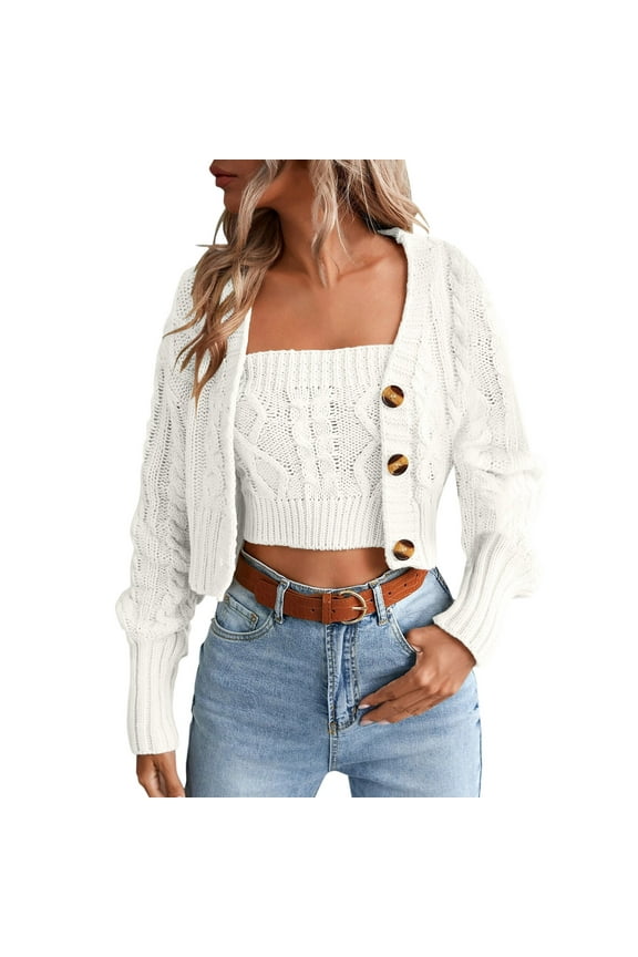Womens Fashion Womens Button Down Long Sleeve Soft Knit Cardigan Sweaters White,XL