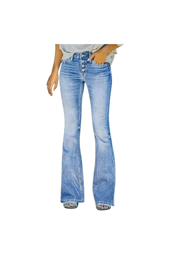Womens Flare Jeans High Waisted Women's Wide Leg Jeans Stretchy Casual Baggy Straight Leg Jeans High Waisted Buttoned Fashion Denim Pants for L,Light Blue