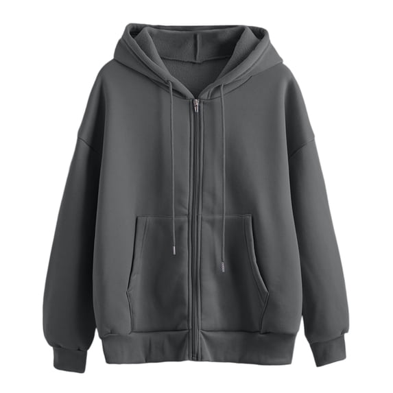 Ketyyh-chn99 Womens Hoodie Full Zip Long Sleeve Sweatshirts Pockets Lightweight Jacket Coat Grey,L