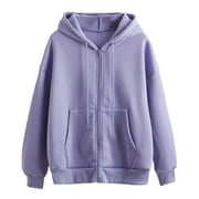 Ketyyh-chn99 Womens Hoodie Full Zip Long Sleeve Sweatshirts Pockets Lightweight Jacket Coat Purple,XS