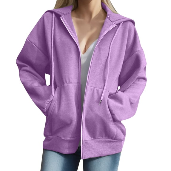 Ketyyh-chn99 Womens Hoodie Long Sleeve Lightweight Full Zip Sweatshirts Pockets Jacket Coat Purple,XL