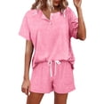 thumbnail image 1 of Ketyyh-chn99 Womens Loungewear Set Sweat Suit for Women 2 Piece Set Comfy Lounge Sets Short Sleeve Tops Wide Leg Pants Loose Capri Pajama Set Hot Pink,L, 1 of 5