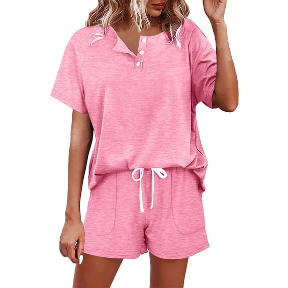Ketyyh-chn99 Womens Loungewear Set Sweat Suit for Women 2 Piece Set Comfy Lounge Sets Short Sleeve Tops Wide Leg Pants Loose Capri Pajama Set Hot Pink,L