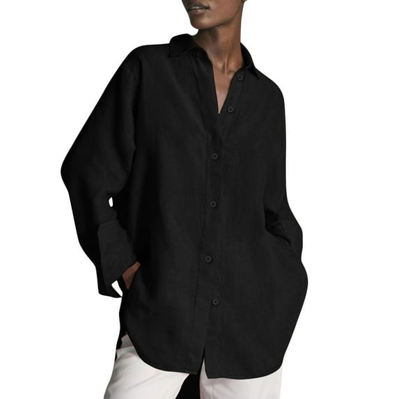 Ketyyh-chn99 Womens Shirts Oversized Shirts Blouses Tops with Pockets Black,XL