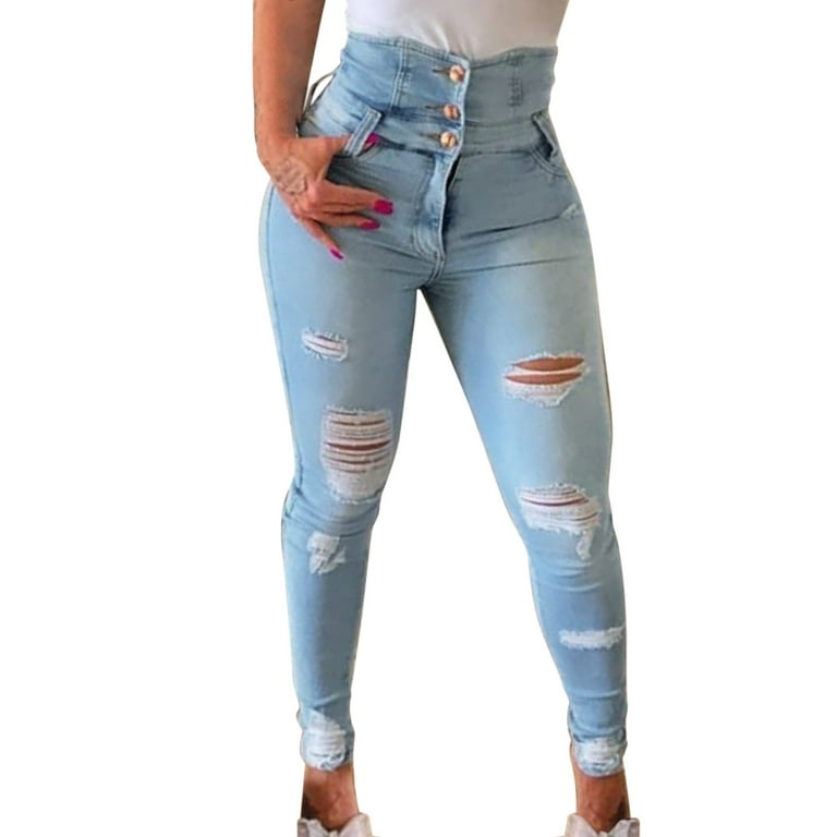 Ketyyh-chn99 Womens Summer Pants Tummy Control Jeans for Women's Ripped  Boyfriend Jeans Blue,M 