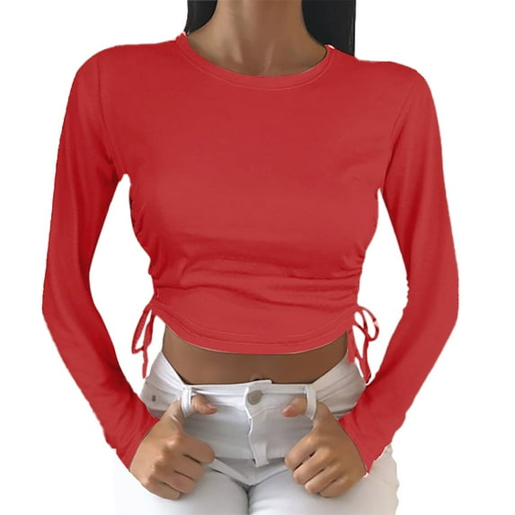 Ketyyh-chn99 Womens Tops Long Sleeve Button-Down Ruffle Shirt V-Neck Long Sleeve Blouse Red,S