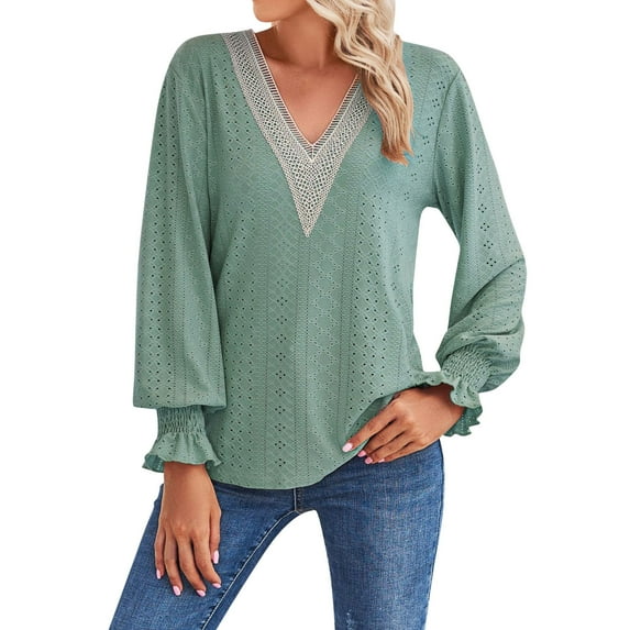Ketyyh-chn99 Womens Tops Long Sleeve Casual Loose Basic Tee Tops Fall Green,L