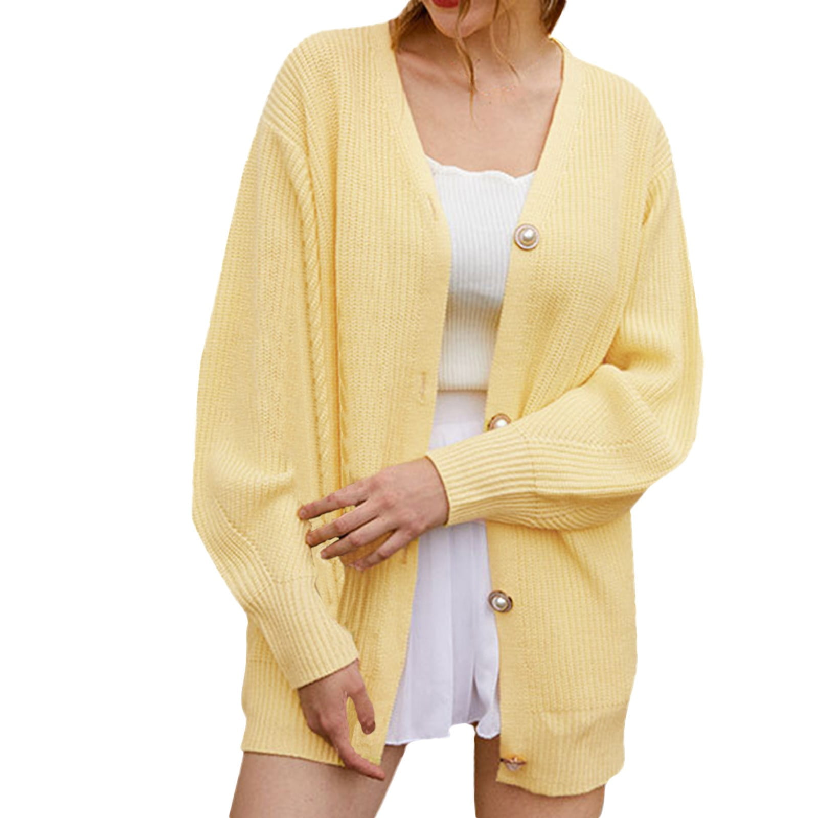 Ketyyh-chn99 Womens Tops Solid Casual Basic Comfy Loose Fit Long Sleeve  Open Front Cardigan Yellow,XL - Walmart.com, image size:1600x1600