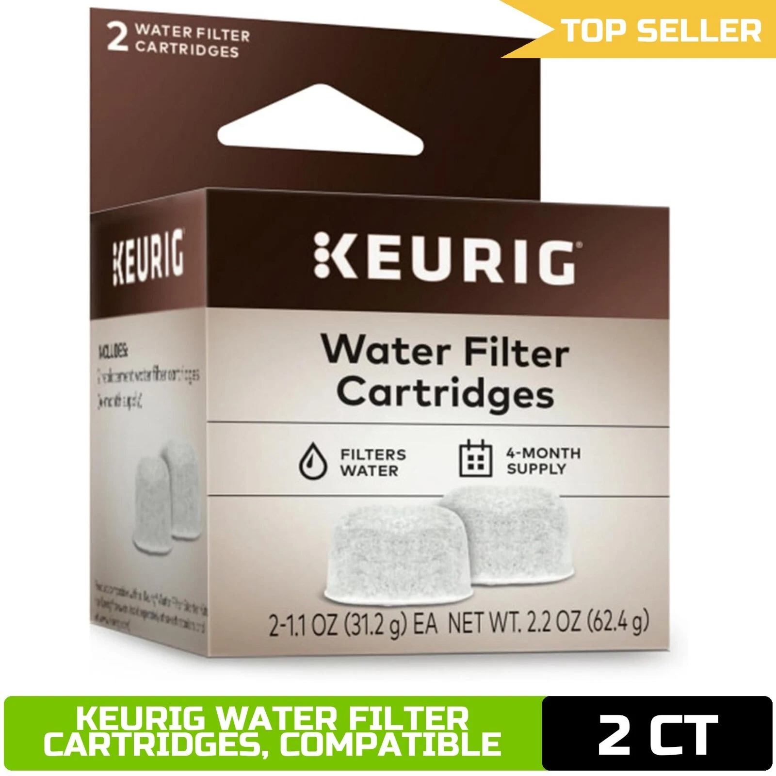Keurig 2.0 Water Filter Cartridges, 2 Count - Replacement For K-Cup Pod Coffee