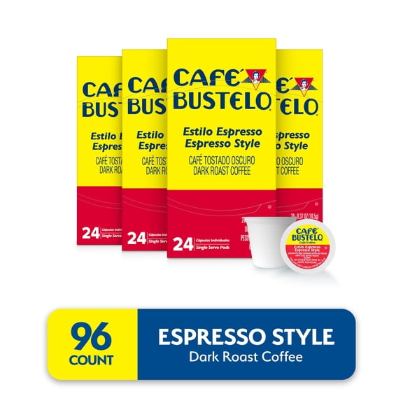 (4 pack) Cafe Bustelo Espresso Style, Dark Roast Coffee, Keurig K Cup Pods, 24 Count Box