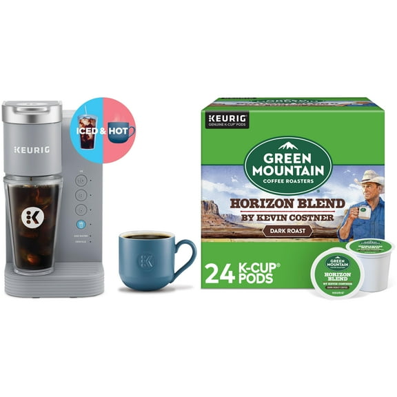Keurig K-Iced Essentials Gray Iced and Hot Single-Serve K-Cup Pod Coffee Maker with Green Mountain Horizon Blend Coffee Pods, 24 Count