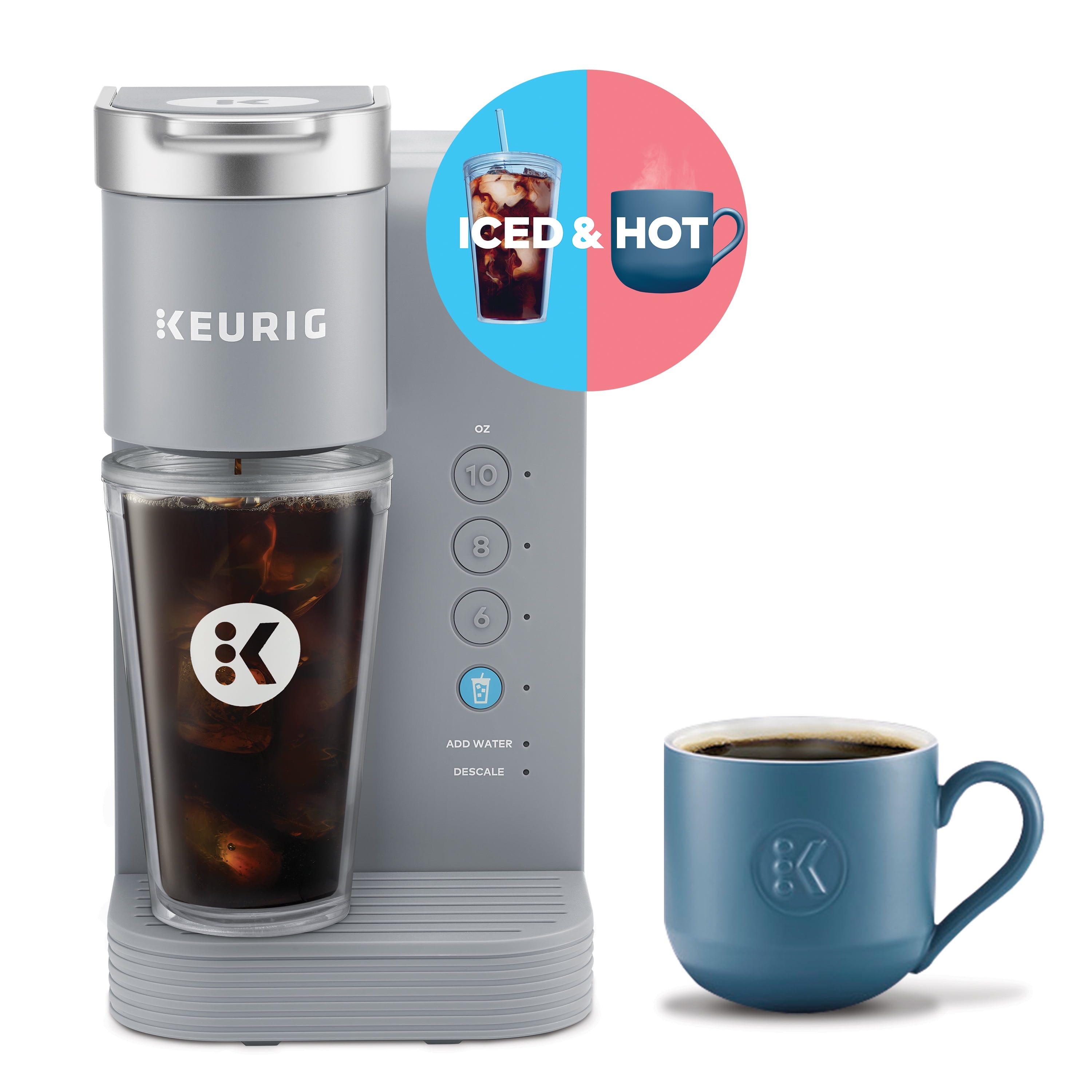 Keurig K-Slim+Iced Single Service Coffee Maker, Artic Gray Bundle