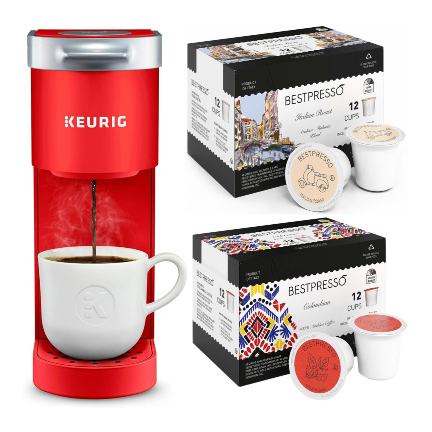 Keurig K-Mini Coffee Maker Single-Serve K-Cup (Poppy Red) Bundle - image 1 of 8