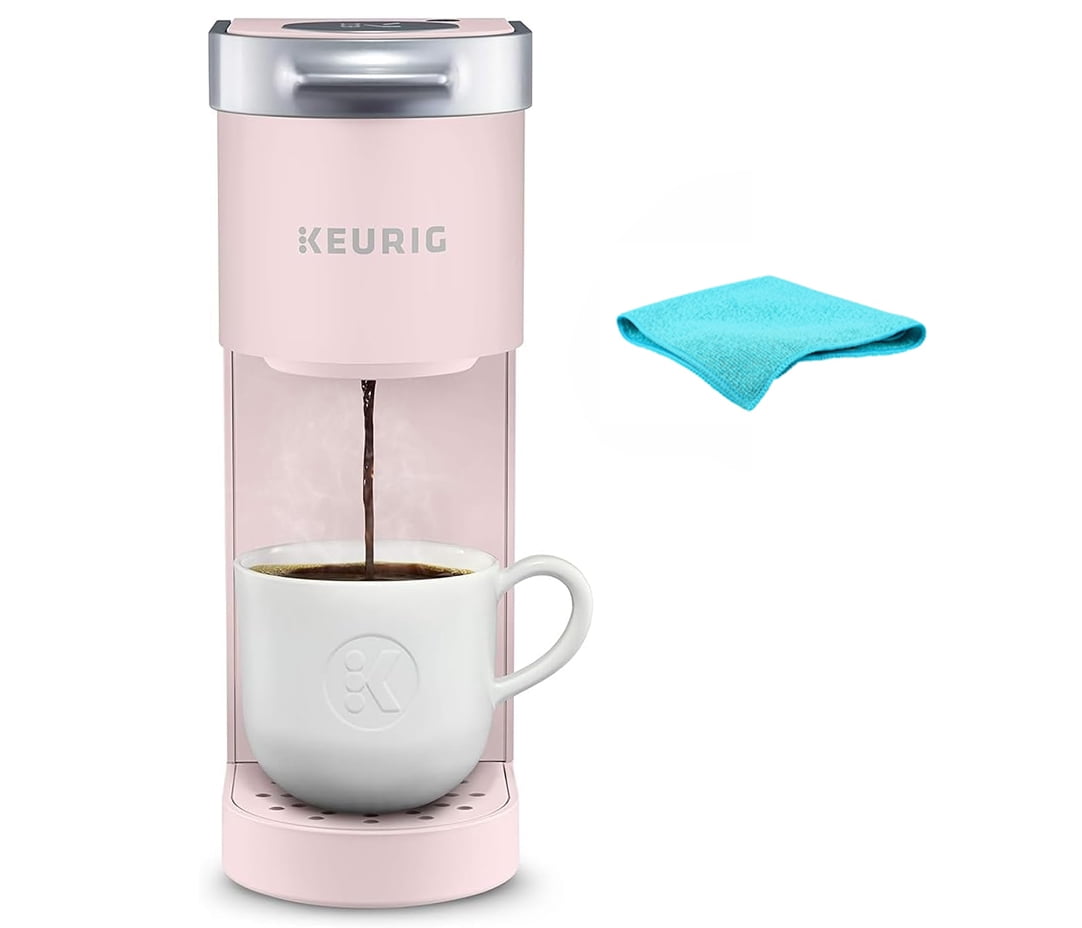Keurig K Mini Plus Single Serve Coffee Maker K Cup Pod Coffee Maker Dusty Rose with 5AVE Microfiber Cleaning Cloth