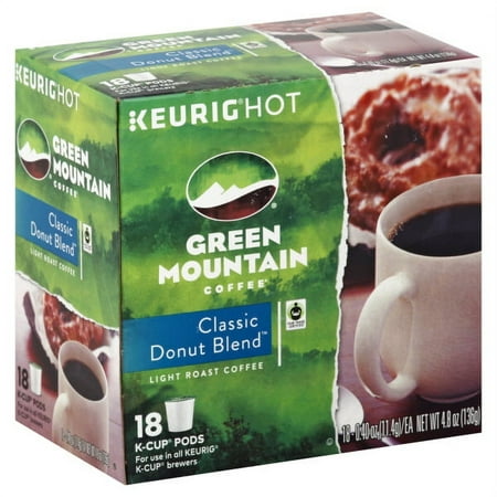 Green Mountain Coffee Light Roast Single Serve for Keurig, Classic Donut Blend, 18 Ct