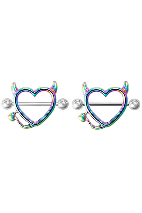 Fangs Design Multicolor Steel Nipple Barbell Rings
