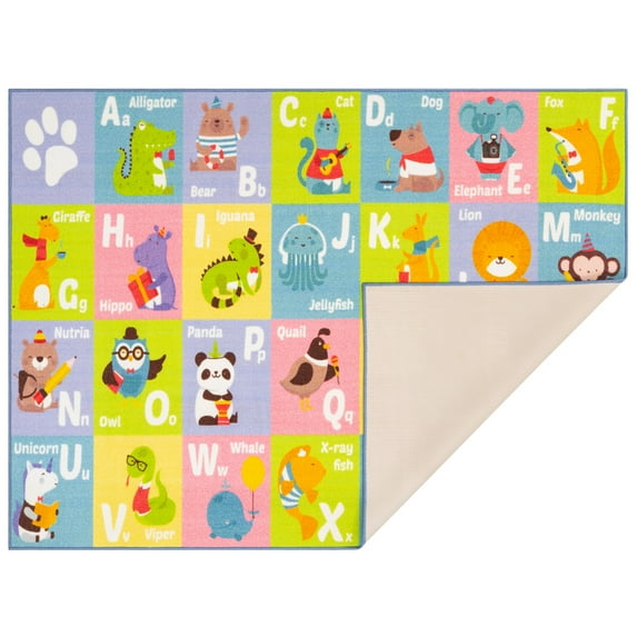 KC Cubs: Educational Rug: ABC Alphabet Animal - 3x5' Playmat - Interactive Letter Learning, Activity Area Carpet, Bedroom-Classroom, Baby-Toddler-Kid