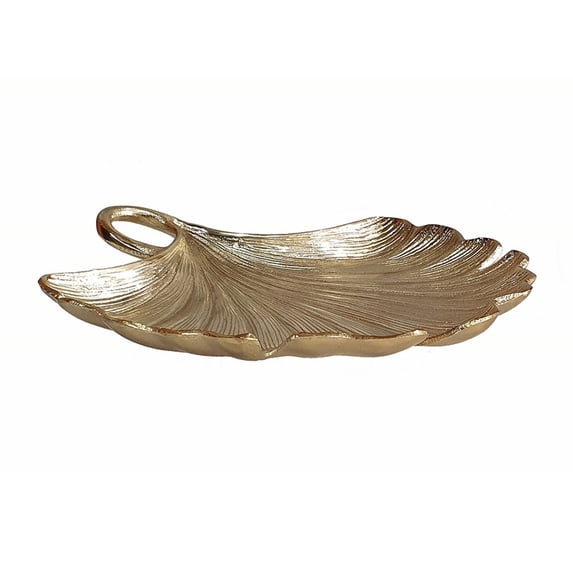 Keva 12 Inch Decorative Bowl, Textured Leaf Design, Aluminum, Modern, Gold - Saltoro Sherpi