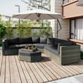 thumbnail image 1 of Keva 6 Pc Outdoor Rattan Wicker Half-Moon Sectional Sofa Set - Gray, 1 of 17