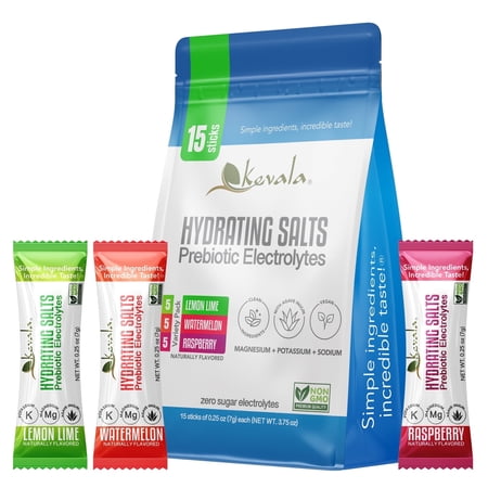 Kevala Electrolytes Powder - Prebiotic Agave Inulin – Variety Pack – Watermelon – Lemon Lime - Raspberry – 15 Sticks