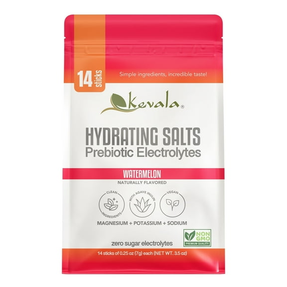 Kevala Hydrating Salts Prebiotic Electrolytes Watermelon - 14 Count Hydration Packets