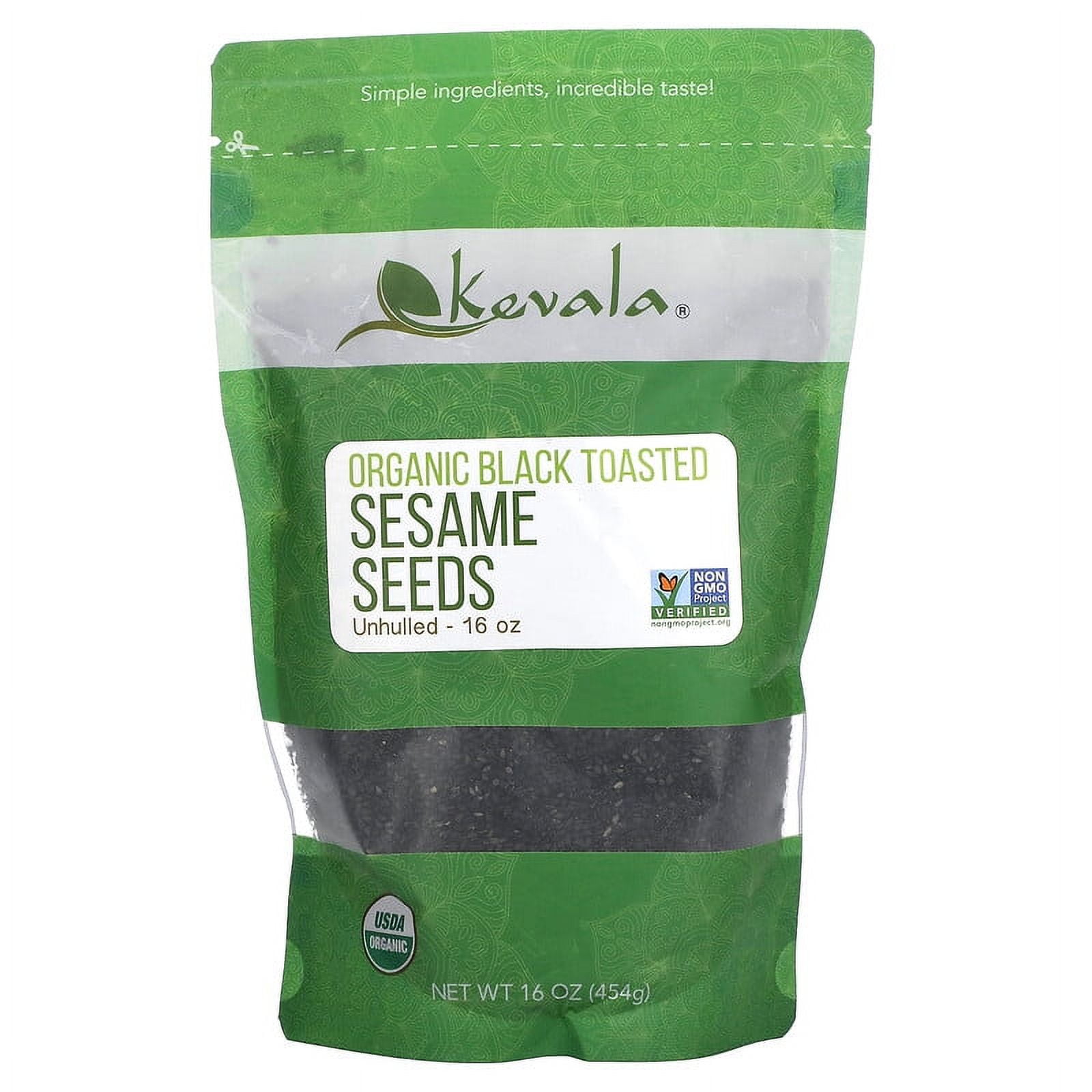 Kevala Organic Black Toasted Sesame Seeds Unhulled 16 oz (454 g) Pack